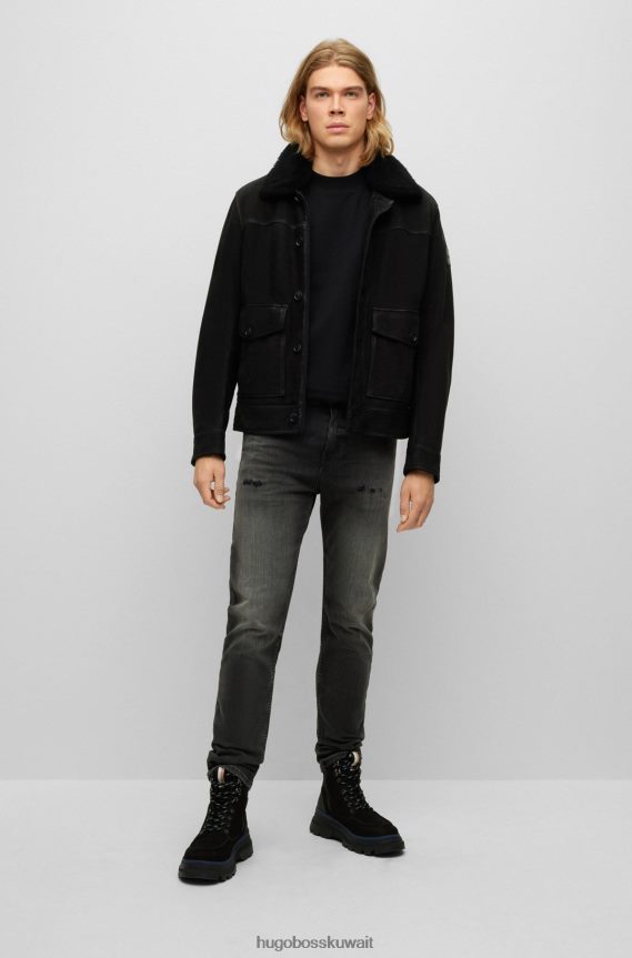 4TFNJN3052 أسود Hugo Boss جينز هوغو مدبب من قماش الدنيم الأسود المريح والمطاط باللون الأسود