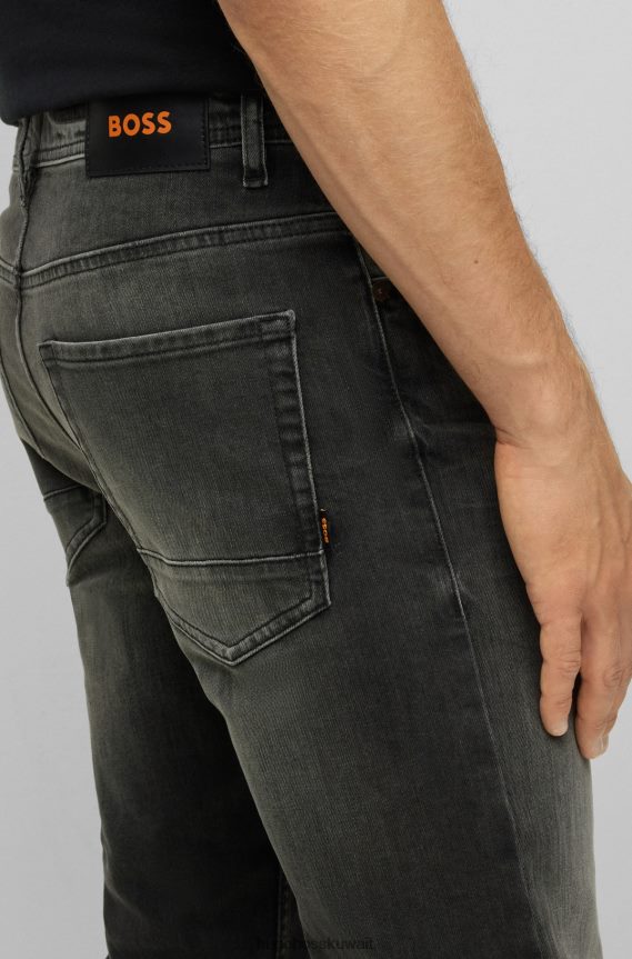 4TFNJN3052 أسود Hugo Boss جينز هوغو مدبب من قماش الدنيم الأسود المريح والمطاط باللون الأسود