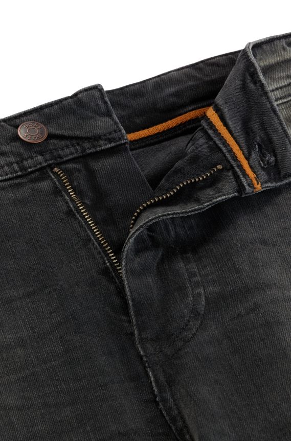 4TFNJN3052 أسود Hugo Boss جينز هوغو مدبب من قماش الدنيم الأسود المريح والمطاط باللون الأسود