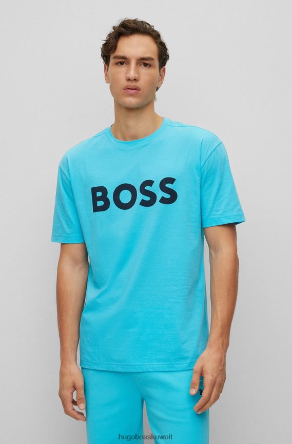 4TFNJN3054 أزرق فاتح Hugo Boss تيشيرت برقبة دائرية من الجيرسي القطني باللون الأزرق الفاتح مع طباعة شعار هوغو