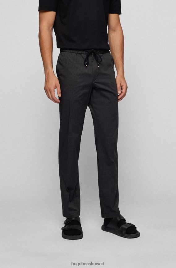 4TFNJN3060 أسود Hugo Boss بنطلون أسود بقصة ضيقة من قطن هوغو المطاطي المطبوع
