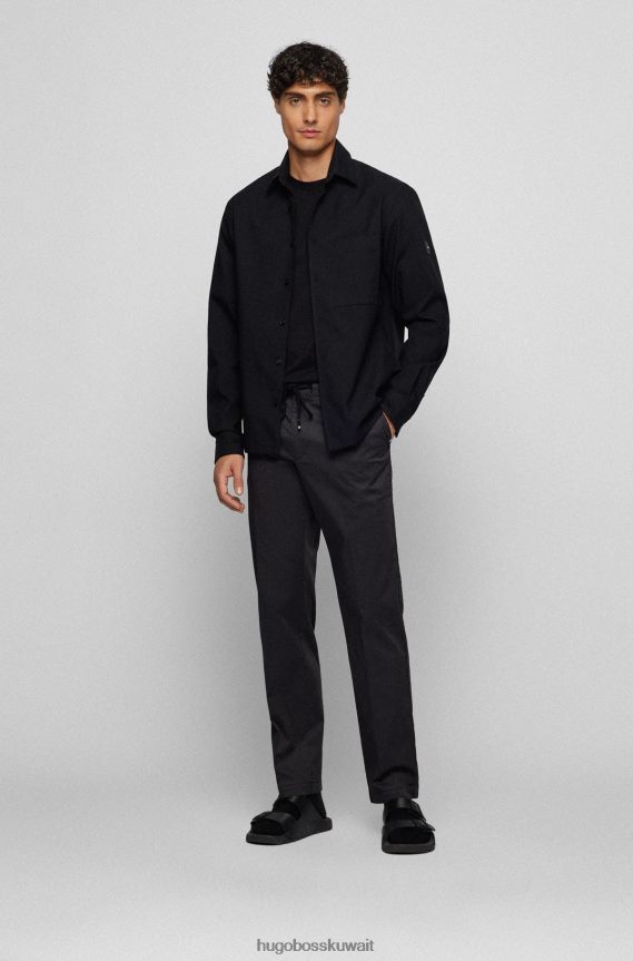 4TFNJN3060 أسود Hugo Boss بنطلون أسود بقصة ضيقة من قطن هوغو المطاطي المطبوع