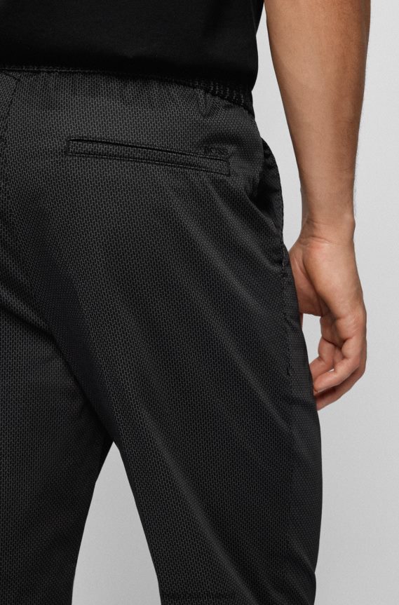 4TFNJN3060 أسود Hugo Boss بنطلون أسود بقصة ضيقة من قطن هوغو المطاطي المطبوع
