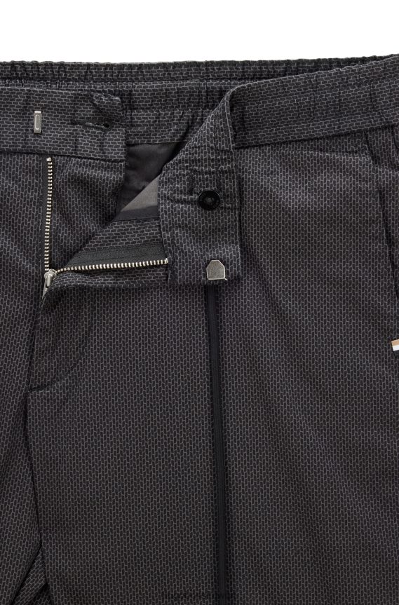 4TFNJN3060 أسود Hugo Boss بنطلون أسود بقصة ضيقة من قطن هوغو المطاطي المطبوع