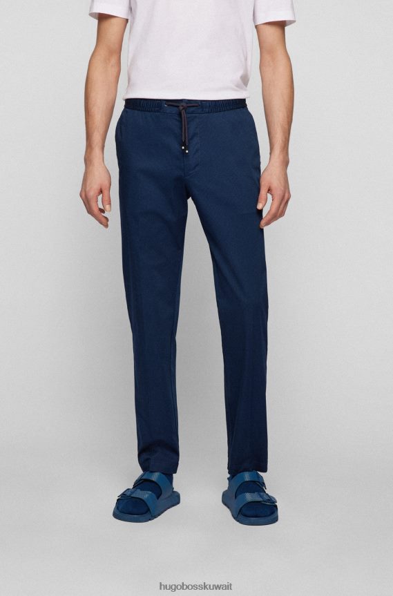 4TFNJN3061 أزرق غامق Hugo Boss بنطال بقصّة ضيّقة مصنوع من قطن هوغو المطاطي المطبوع باللون الأزرق الداكن