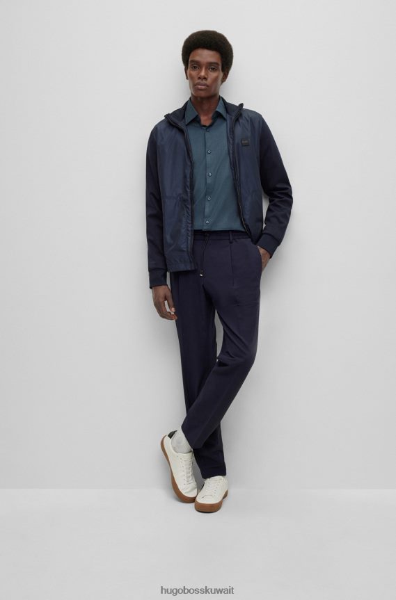 4TFNJN3063 أزرق Hugo Boss قميص Hugo الأزرق النحيف مصنوع من القطن المطاطي ذو البنية الدقيقة