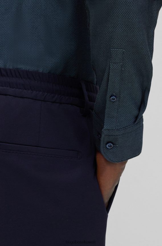 4TFNJN3063 أزرق Hugo Boss قميص Hugo الأزرق النحيف مصنوع من القطن المطاطي ذو البنية الدقيقة