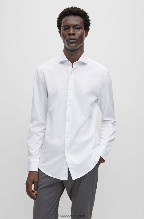 4TFNJN3065 أبيض Hugo Boss قميص بقصة ضيقة مصنوع من الجيرسيه المطاطي ذو الأداء المنظم باللون الأبيض