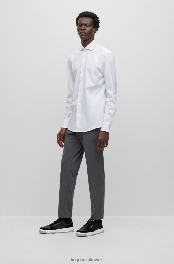 4TFNJN3065 أبيض Hugo Boss قميص بقصة ضيقة مصنوع من الجيرسيه المطاطي ذو الأداء المنظم باللون الأبيض