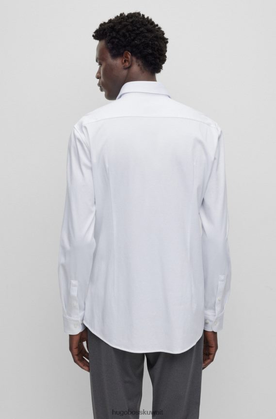 4TFNJN3065 أبيض Hugo Boss قميص بقصة ضيقة مصنوع من الجيرسيه المطاطي ذو الأداء المنظم باللون الأبيض