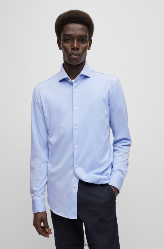 4TFNJN3066 أزرق فاتح Hugo Boss قميص أزرق فاتح بقصّة ضيّقة من هوغو جيرسي مطاطي الأداء