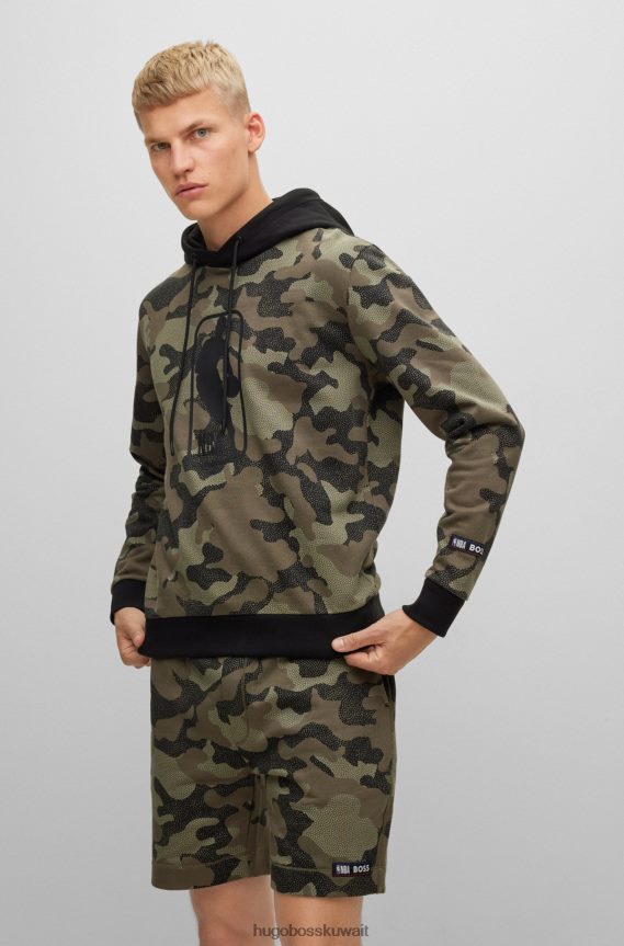 4TFNJN3073 أخضر Hugo Boss & سترة بغطاء للرأس من قطن تيري NBA بنمط مموه