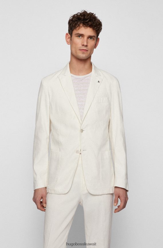 4TFNJN3075 أبيض Hugo Boss سترة هوغو بيضاء ضيقة في مزيج من الكتان مزدوج الوجه