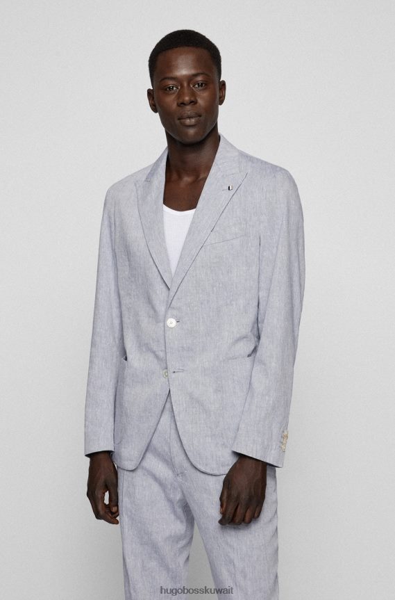 4TFNJN3076 أزرق Hugo Boss سترة هوغو زرقاء ضيقة في مزيج من الكتان مزدوج الوجه
