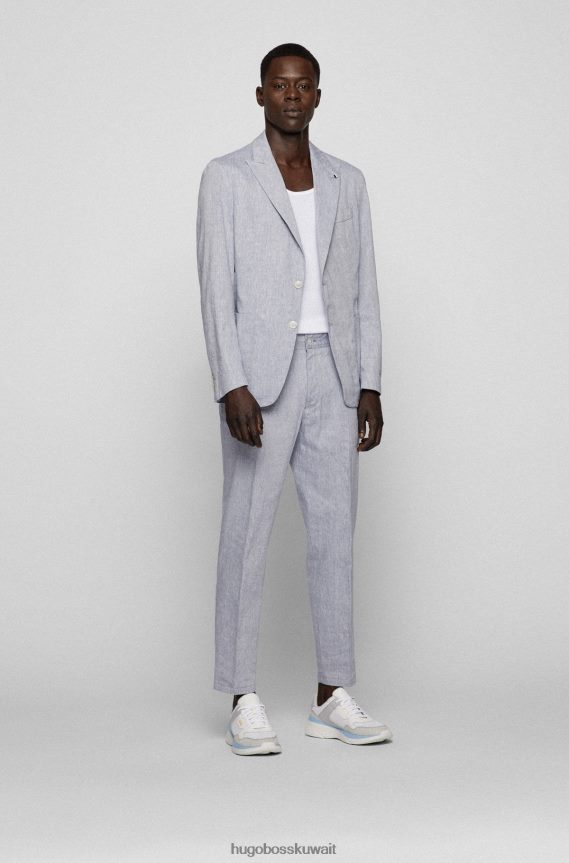 4TFNJN3076 أزرق Hugo Boss سترة هوغو زرقاء ضيقة في مزيج من الكتان مزدوج الوجه