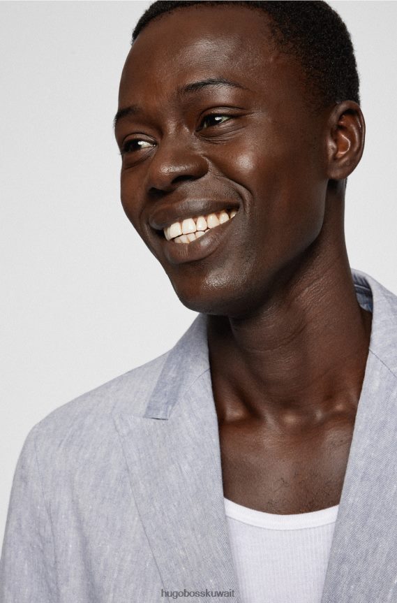 4TFNJN3076 أزرق Hugo Boss سترة هوغو زرقاء ضيقة في مزيج من الكتان مزدوج الوجه