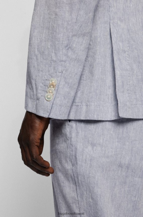 4TFNJN3076 أزرق Hugo Boss سترة هوغو زرقاء ضيقة في مزيج من الكتان مزدوج الوجه