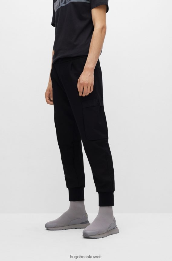 4TFNJN3077 أسود Hugo Boss بنطلون هوغو كارغو ذو قصة ضيقة من القماش فائق المرونة باللون الأسود