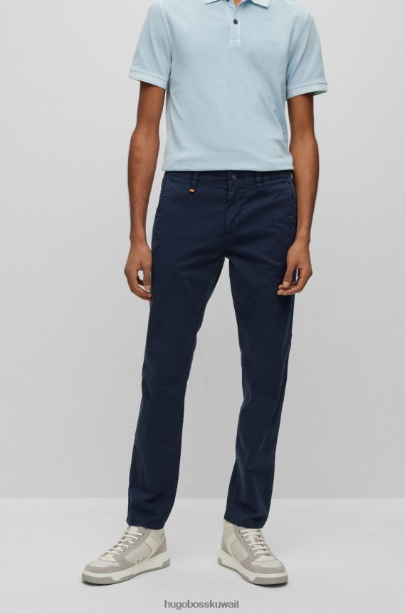 4TFNJN3079 أزرق غامق Hugo Boss بنطلون بقصة ضيقة باللون الأزرق الداكن مصنوع من نسيج التويل القطني المرن المطبوع