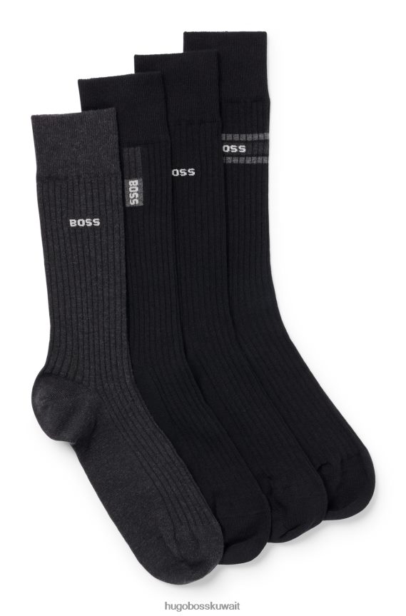 4TFNJN3082 أسود Hugo Boss مجموعة من أربعة جوارب هوغو باللون الأسود مصنوعة من مزيج القطن