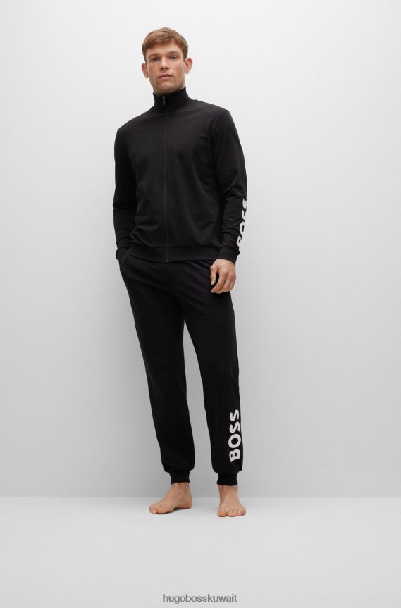 4TFNJN3084 أسود Hugo Boss بدلة رياضية بيجامة من القطن المطاطي مع شعارات متباينة من Hugo باللون الأسود