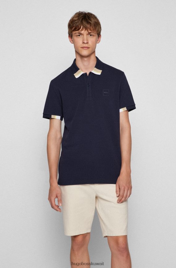 4TFNJN3085 أزرق غامق Hugo Boss قميص بولو من قطن بيكيه © مع شعار هوغو باللون الأزرق الداكن