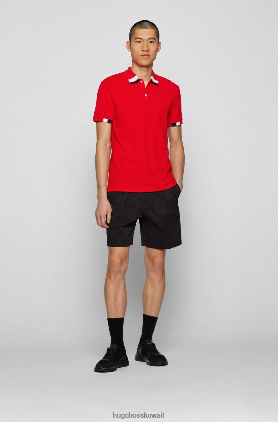 4TFNJN3086 أحمر Hugo Boss قميص بولو بشعار بيكيه © القطني الأحمر مع هوغو ملون
