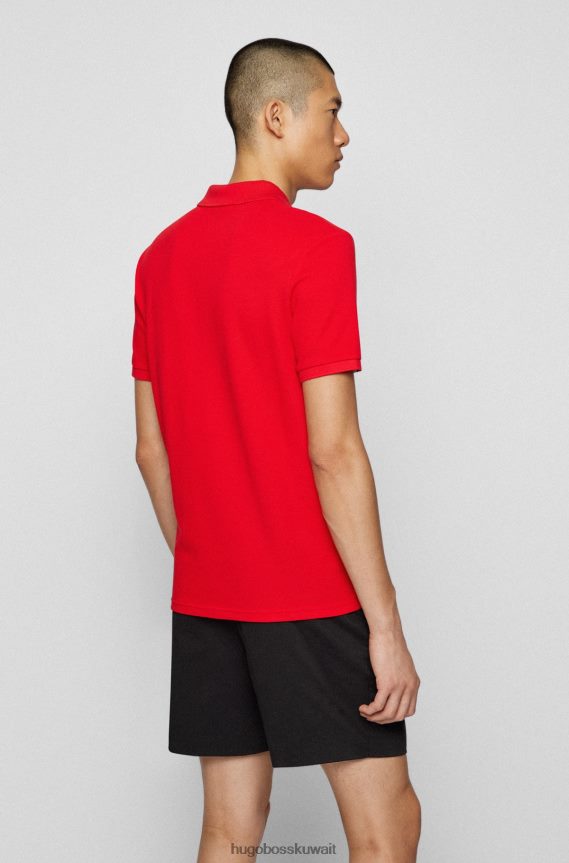 4TFNJN3086 أحمر Hugo Boss قميص بولو بشعار بيكيه © القطني الأحمر مع هوغو ملون