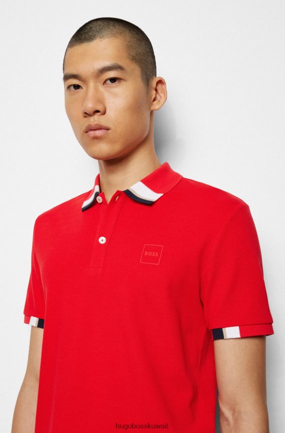 4TFNJN3086 أحمر Hugo Boss قميص بولو بشعار بيكيه © القطني الأحمر مع هوغو ملون