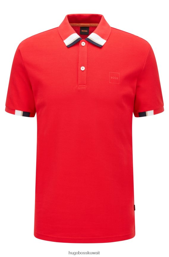 4TFNJN3086 أحمر Hugo Boss قميص بولو بشعار بيكيه © القطني الأحمر مع هوغو ملون