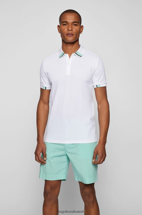 4TFNJN3087 أبيض Hugo Boss قميص بولو من قطن بيكيه بشعار الماركة مع لون أبيض هوغو