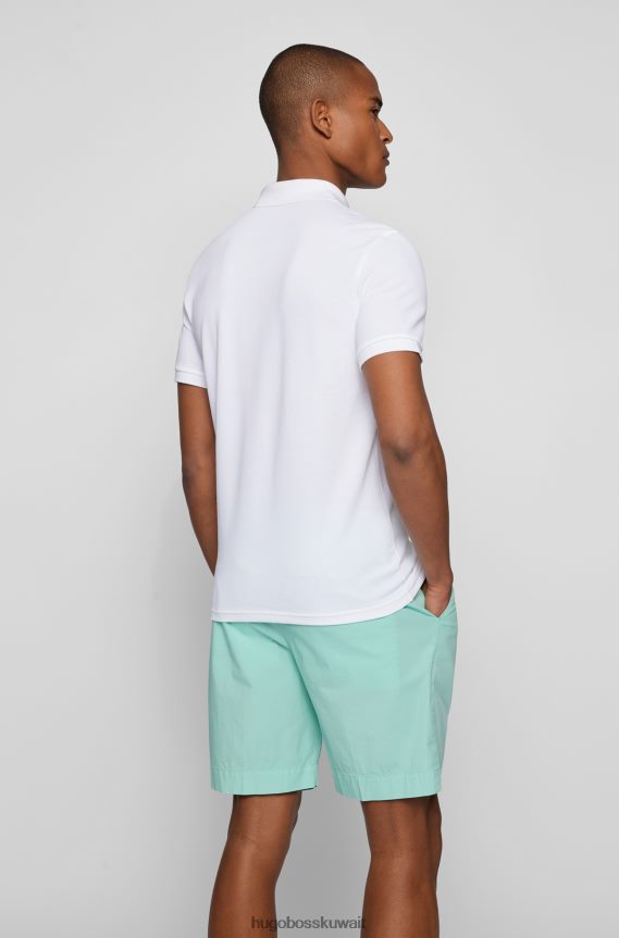4TFNJN3087 أبيض Hugo Boss قميص بولو من قطن بيكيه بشعار الماركة مع لون أبيض هوغو