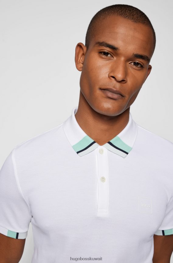 4TFNJN3087 أبيض Hugo Boss قميص بولو من قطن بيكيه بشعار الماركة مع لون أبيض هوغو