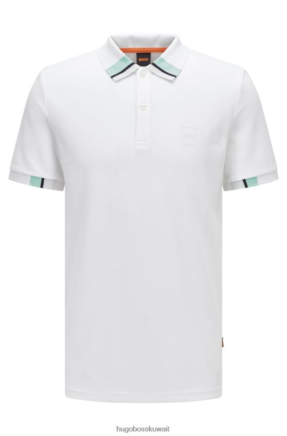 4TFNJN3087 أبيض Hugo Boss قميص بولو من قطن بيكيه بشعار الماركة مع لون أبيض هوغو