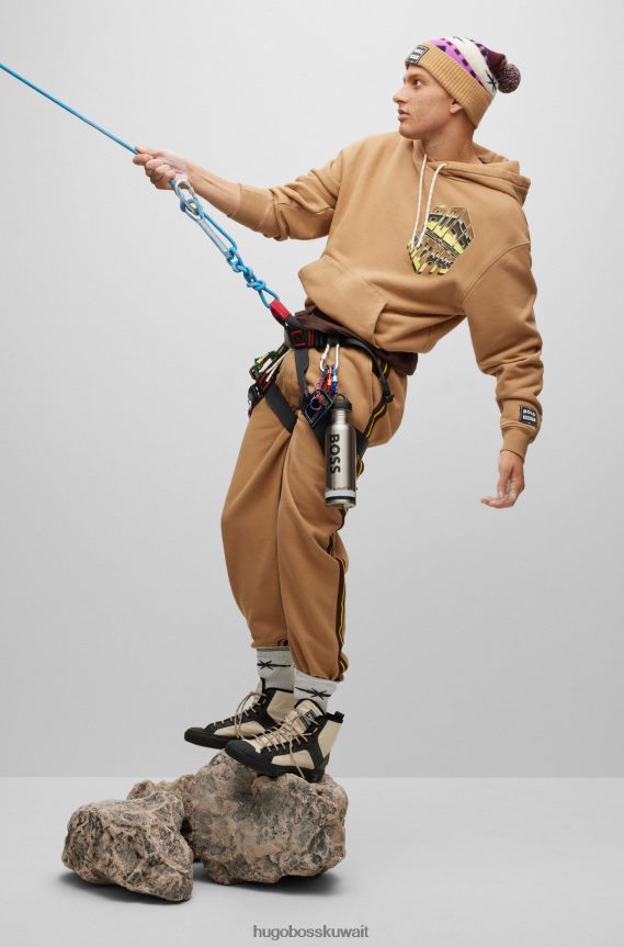 4TFNJN3091 اللون البيج Hugo Boss هودي x phipps مقاس كبير من القطن