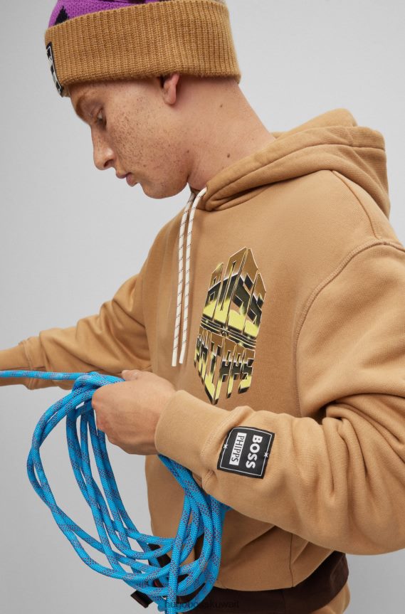 4TFNJN3091 اللون البيج Hugo Boss هودي x phipps مقاس كبير من القطن