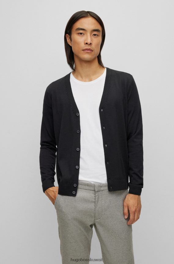 4TFNJN3094 أسود Hugo Boss سترة سوداء بأزرار من الصوف البكر مع شعار هوغو مطرز