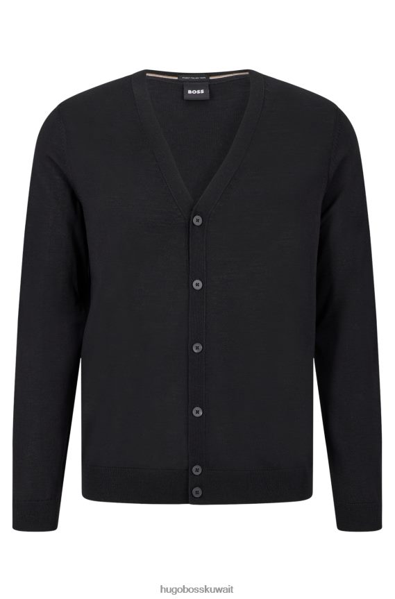 4TFNJN3094 أسود Hugo Boss سترة سوداء بأزرار من الصوف البكر مع شعار هوغو مطرز