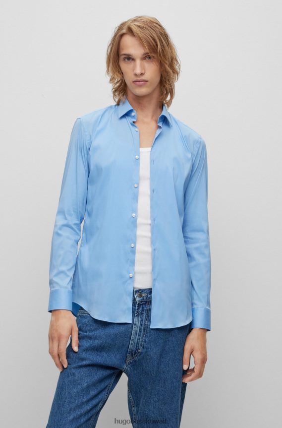 4TFNJN3096 أزرق Hugo Boss قميص هوغو بقصة ضيقة باللون الأزرق من قماش البوبلين المصنوع من مزيج القطن