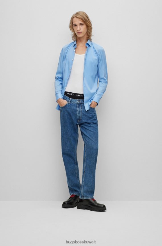 4TFNJN3096 أزرق Hugo Boss قميص هوغو بقصة ضيقة باللون الأزرق من قماش البوبلين المصنوع من مزيج القطن