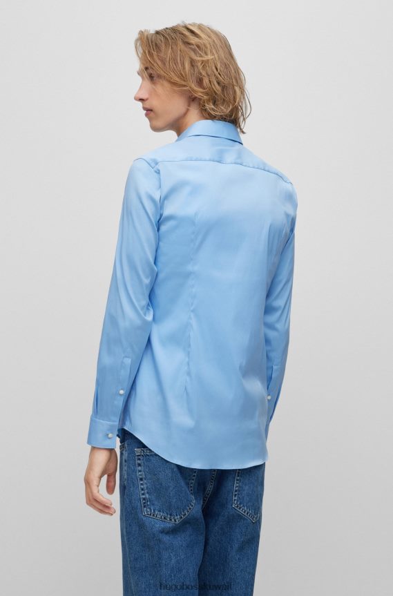 4TFNJN3096 أزرق Hugo Boss قميص هوغو بقصة ضيقة باللون الأزرق من قماش البوبلين المصنوع من مزيج القطن