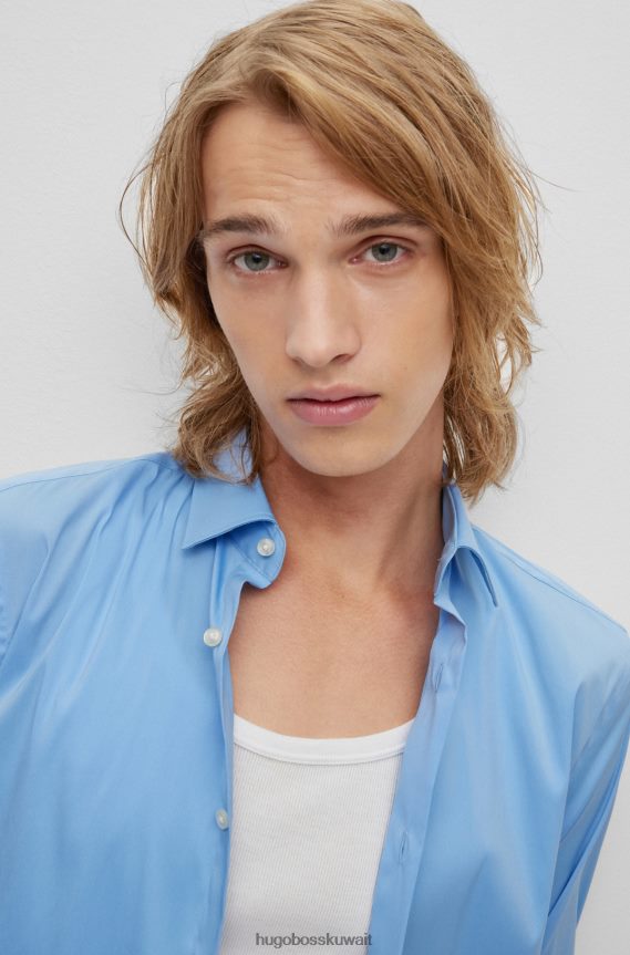 4TFNJN3096 أزرق Hugo Boss قميص هوغو بقصة ضيقة باللون الأزرق من قماش البوبلين المصنوع من مزيج القطن