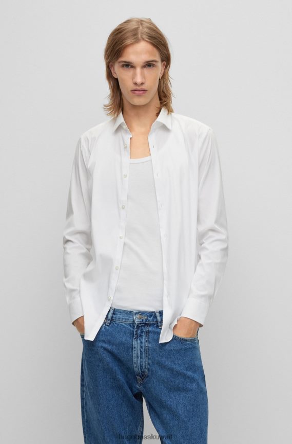 4TFNJN3098 أبيض Hugo Boss قميص Hugo بقصة ضيقة من قماش البوبلين القطني الأبيض