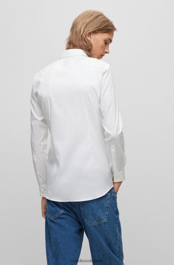 4TFNJN3098 أبيض Hugo Boss قميص Hugo بقصة ضيقة من قماش البوبلين القطني الأبيض