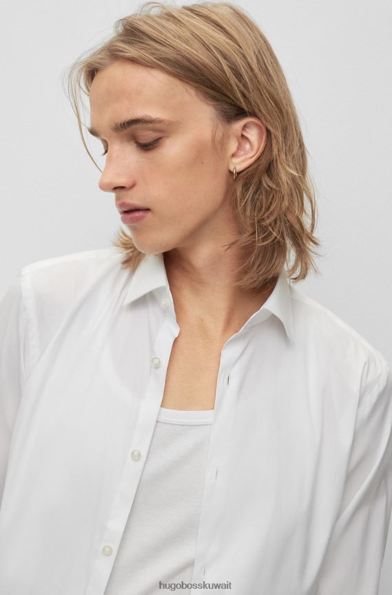 4TFNJN3098 أبيض Hugo Boss قميص Hugo بقصة ضيقة من قماش البوبلين القطني الأبيض