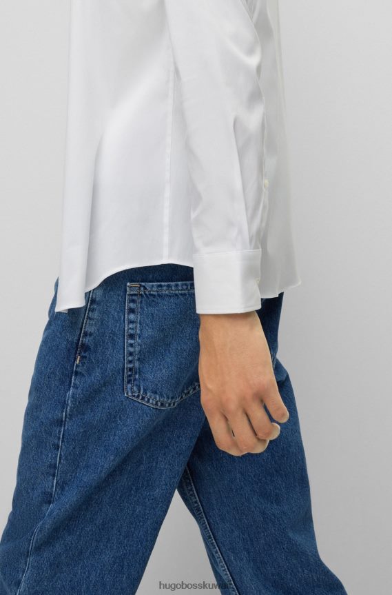 4TFNJN3098 أبيض Hugo Boss قميص Hugo بقصة ضيقة من قماش البوبلين القطني الأبيض