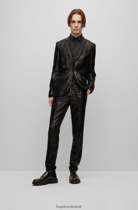 4TFNJN3099 أسود Hugo Boss قميص بقصّة ضيّقة من قماش البوبلين الأسود من مزيج القطن