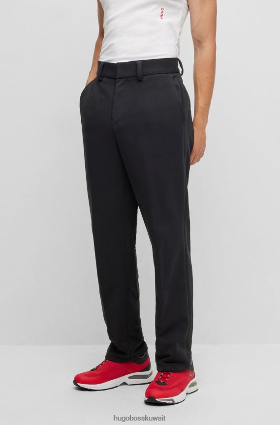 4TFNJN3100 أسود Hugo Boss بنطال أسود بقصة ضيقة مصنوع من قطن الجيرسيه مع طيات أمامية
