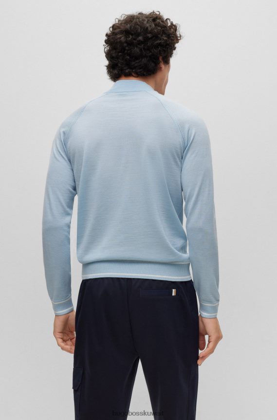 4TFNJN3103 أزرق فاتح Hugo Boss سترة هوغو من مزيج الصوف المحبوك باللون الأزرق الفاتح مع حاشية مخططة