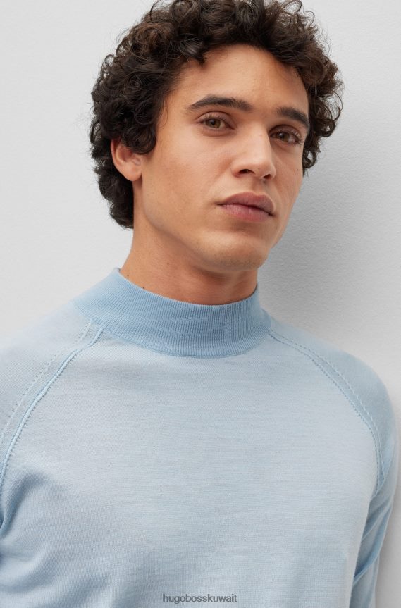 4TFNJN3103 أزرق فاتح Hugo Boss سترة هوغو من مزيج الصوف المحبوك باللون الأزرق الفاتح مع حاشية مخططة